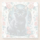 ヴィンテージブラックの子猫と牡丹 ガラスコースター (裏面)