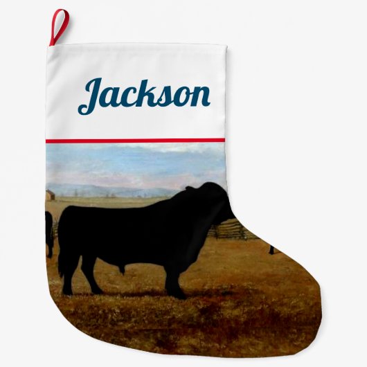 ヴィンテージブラックアンガスブル ラージクリスマスストッキング (正面)