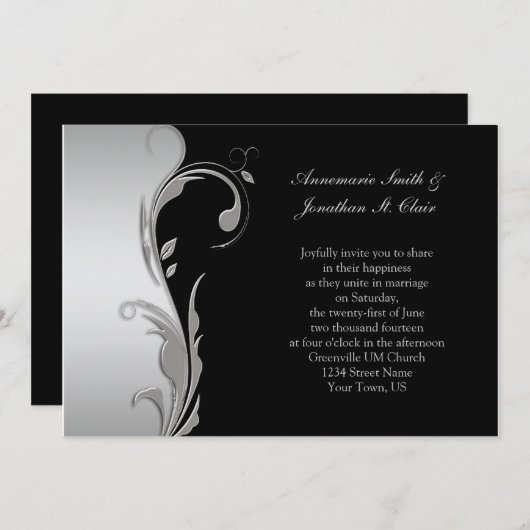 ヴィンテージブラックアンドシルバー結婚式招待状 招待状 (正面/裏面)