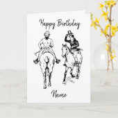 ヴィンテージブラックアンドホワイトホースライダーズ誕生日 カード (黄色い花)