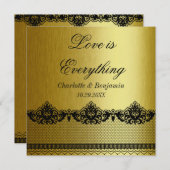 ヴィンテージブラックアンド金ゴールドレース結婚式招待状 招待状 (正面/裏面)