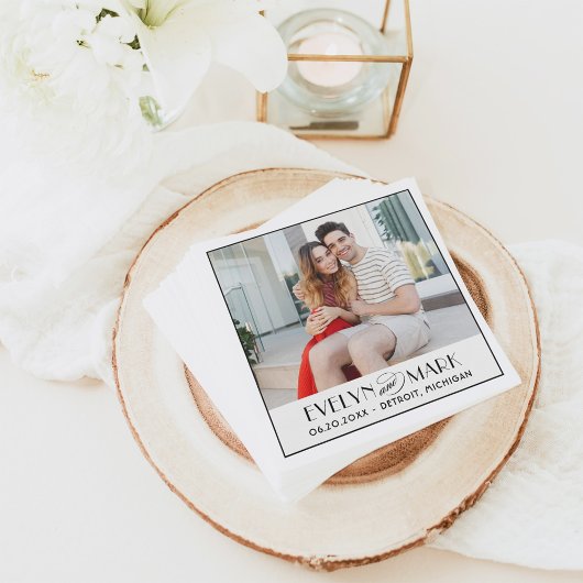 ヴィンテージブラックアールデコ結婚のモノグラム写真 スタンダードカクテルナプキン