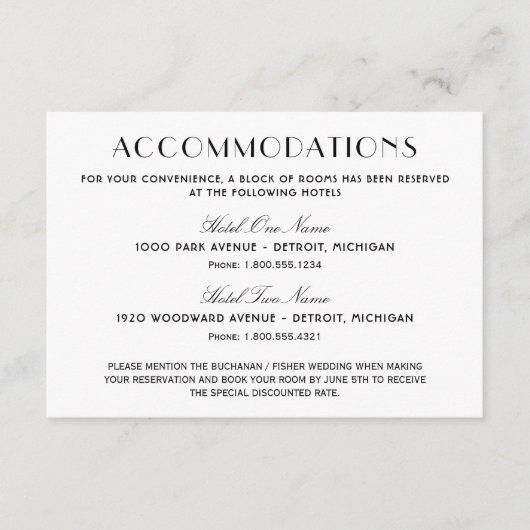 ヴィンテージブラックアールデコ結婚の宿泊施設 エンクロージャーカード (正面)