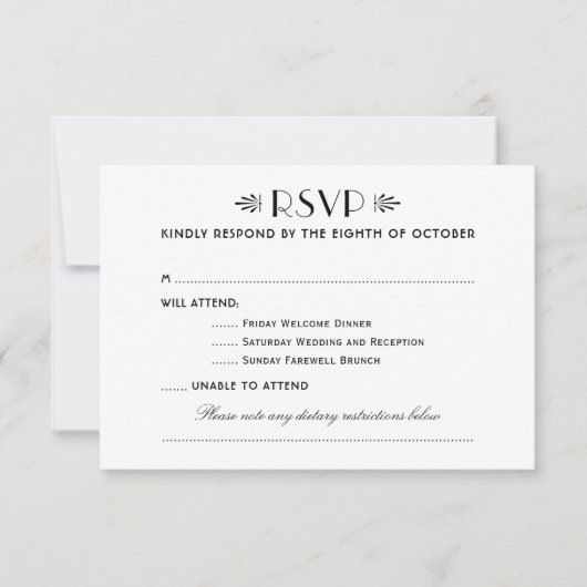 ヴィンテージブラックアールデコ結婚の複数イベント 出欠カード (正面)