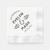 ヴィンテージブラックアールデコ結婚ズモノグラム 縁ありカクテルナプキン (正面)