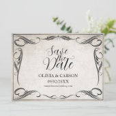 ヴィンテージブラックアールデコ結婚式の日付を保存 (スタンド正面)