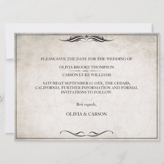 ヴィンテージブラックアールデコ結婚式の日付を保存 (裏面)