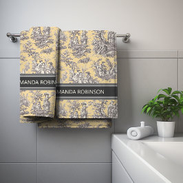 ヴィンテージブラックイエロートイレデジュエリー バスタオルセット