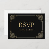 ヴィンテージブラックイスラム教徒ウエディングRSVPカード 出欠カード (正面/裏面)