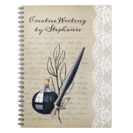 ヴィンテージブラックインクウエルとペン ノートブック