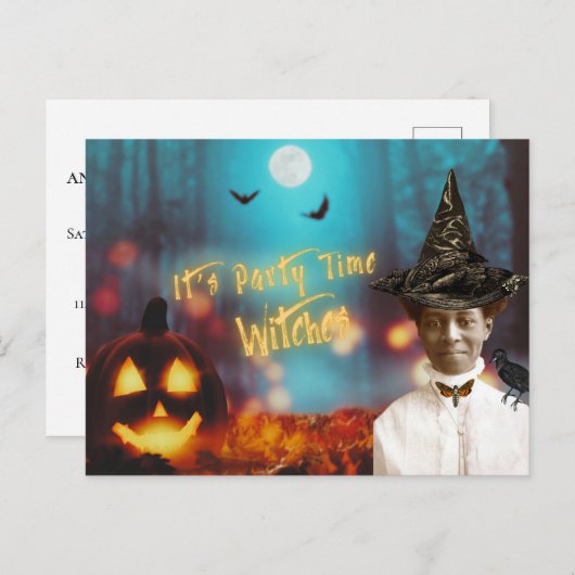ヴィンテージブラックウィッチハローウィンパーティ ポストカード (正面/裏面)