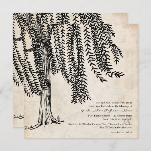 ヴィンテージブラックウィローツリー結婚式招待状 招待状 (正面/裏面)