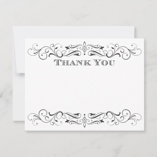 ヴィンテージブラックエレガント・フラ結婚リッシュ サンキューカード (正面)
