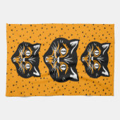 ヴィンテージブラックオレンジハロウィーンキャット顔スターズ キッチンタオル (横)