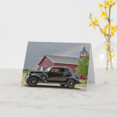 ヴィンテージブラックカーと虹 カード (黄色い花)