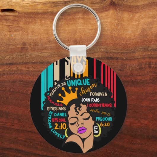 ヴィンテージブラックガール神は私はブラックメラニンと言う キーホルダー (正面)