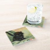 ヴィンテージブラックキットンイラストレーション ガラスコースター (アングル)