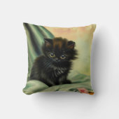 ヴィンテージブラックキットンイラストレーション クッション (正面)