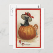 ヴィンテージブラックキャットとウィッチハット ポストカード (正面/裏面)