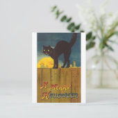 ヴィンテージブラックキャットをフェンスに乗せてハロウィンカード ポストカード (スタンド正面)