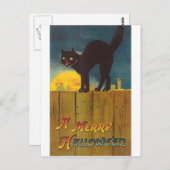 ヴィンテージブラックキャットをフェンスに乗せてハロウィンカード ポストカード (正面/裏面)