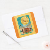 ヴィンテージブラックキャットウィッチハロウィーンステッカー スクエアシール (封筒)