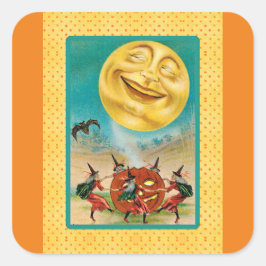 ヴィンテージブラックキャットウィッチハロウィーンステッカー スクエアシール