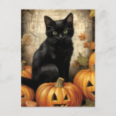 ヴィンテージブラックキャットカボチャの切り離し ポストカード (正面)