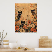 ヴィンテージブラックキャットトリオ ポスター (キッチン)