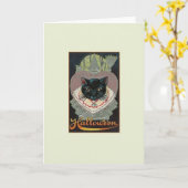 ヴィンテージブラックキャットハロウィーンカード カード (黄色い花)