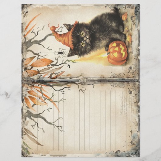 ヴィンテージブラックキャットハロウィーンジャンクジャーナルページ (正面)