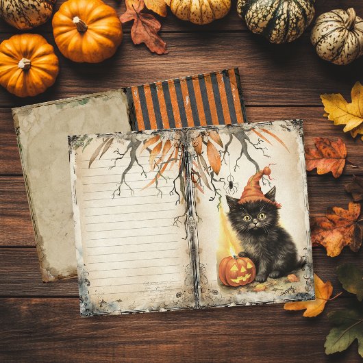 ヴィンテージブラックキャットハロウィーンジャンクジャーナルページ