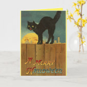ヴィンテージブラックキャットハロウィーン カード (黄色い花)