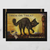 ヴィンテージブラックキャットハローウィンパーティ招待状 招待状 (正面/裏面)
