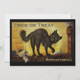 ヴィンテージブラックキャットハローウィンパーティ招待状 招待状