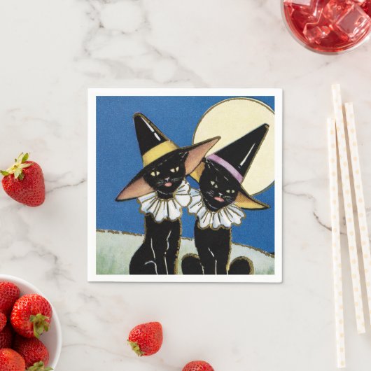 ヴィンテージブラックキャットホリデーパーティー紙ナプキンス スタンダードカクテルナプキン (インサイチュ)