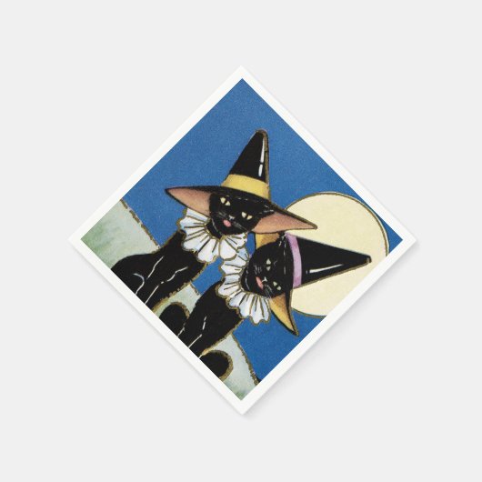 ヴィンテージブラックキャットホリデーパーティー紙ナプキンス スタンダードカクテルナプキン (角)