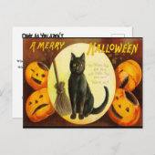 ヴィンテージブラックキャット血文字ハローウィンパーティインヴィ インビテーションポストカード (正面/裏面)