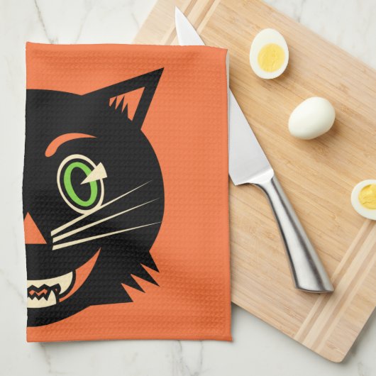 ヴィンテージブラックキャット キッチンタオル (四つ折り)