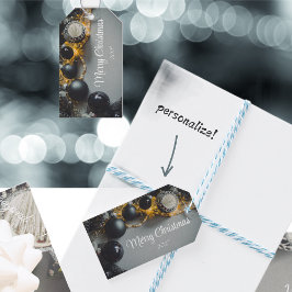 ヴィンテージブラッククリスマスオーナメントとリボン ギフトタグ