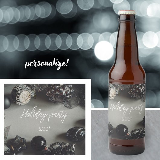 ヴィンテージブラッククリスマスオーナメントとリボン ビールラベル