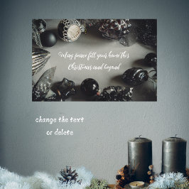 ヴィンテージブラッククリスマスオーナメントとリボン ポスター