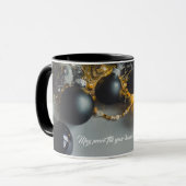 ヴィンテージブラッククリスマスオーナメントとリボン マグカップ (正面左)