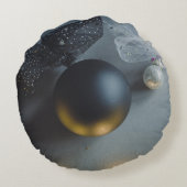 ヴィンテージブラッククリスマスオーナメントとリボン ラウンドクッション (裏面)