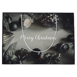 ヴィンテージブラッククリスマスオーナメントとリボン ラージペーパーバッグ