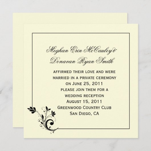 ヴィンテージブラッククリームアイボリーフローラ旋回フレーム 招待状 (正面/裏面)