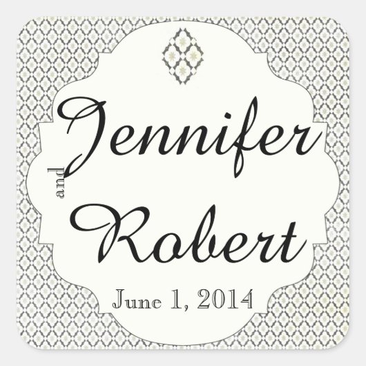 ヴィンテージブラッククリームダイヤ結婚モンド封筒用シール スクエアシール (正面)