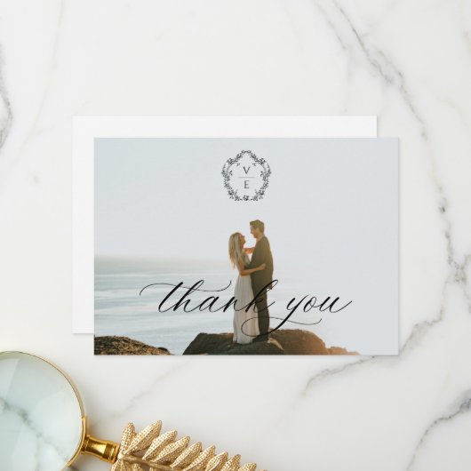 ヴィンテージブラッククレストモノグラ結婚ムの写真 サンキューカード (正面/裏面インサイチュ)