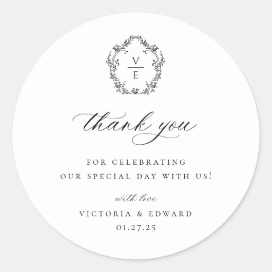 ヴィンテージブラッククレスト結婚モノグラム ラウンドシール (正面)