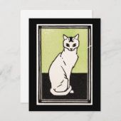 ヴィンテージブラックグリーンホワイトシッティングキャットイラストレーション ノートカード (正面/裏面)